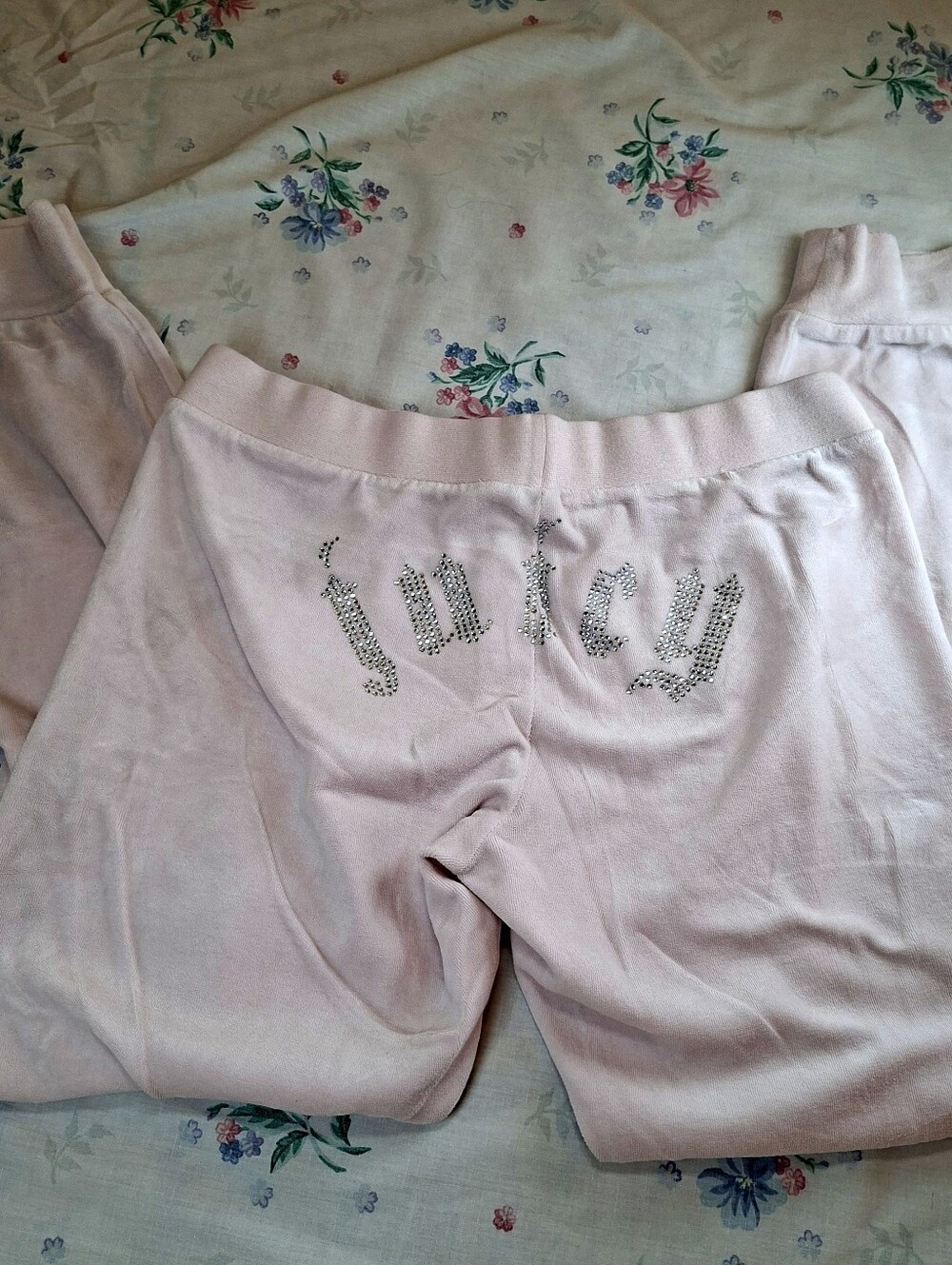 Y2K Pink Casual luxury Juicy Couture Rhinestone Bling Velour Athleisure Pants